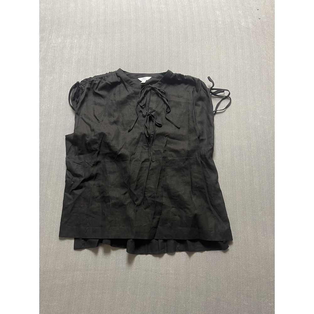 Time and True Women Blouse XL Black split sleeves adjustable drawing string.NWT